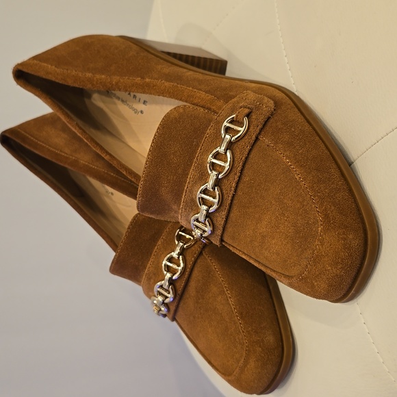 ALEX MARIE 4 FEATURE Technology Brown Suede Leather Heel loafer Chain New 9 1/2 - Picture 5 of 10